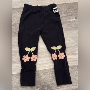 Huxbaby Black Leggings with Pink and Gold Floral Accents
